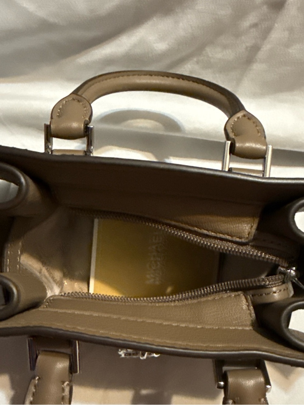NEW Michael Kors Dusk Taupe Python-Embossed Mini Satchel with Logo Charm - Picture 4 of 6
